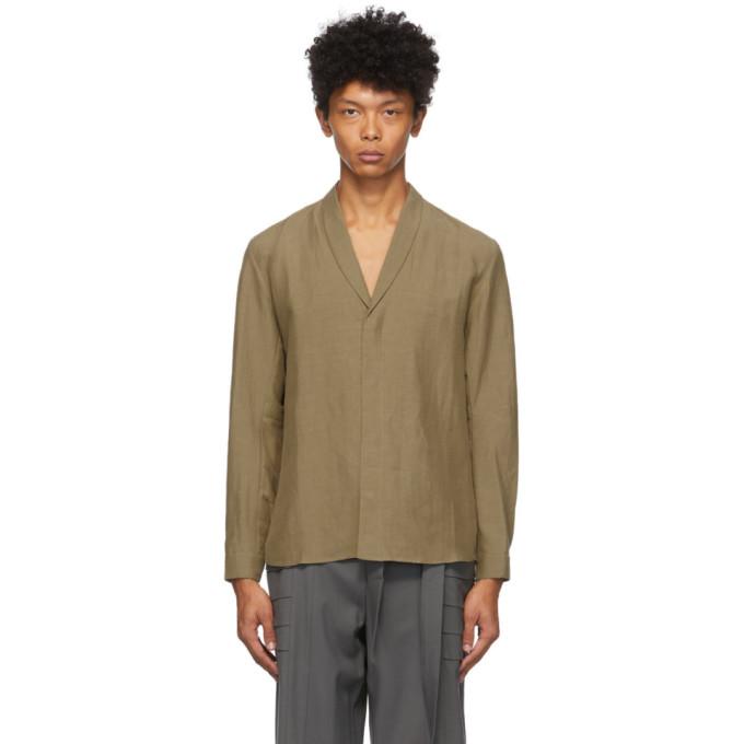 Vejas Brown Silk and Linen Shawl Collar Shirt