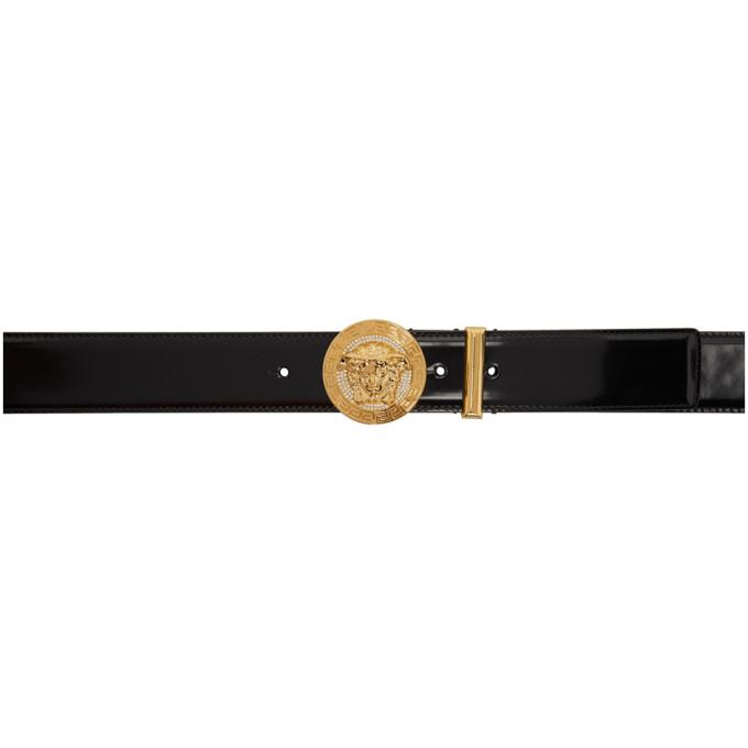 Versace Black and Gold Crystal Medusa Belt