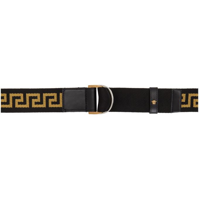 Versace Black Leather Gold Greek Key Buckle Belt 38