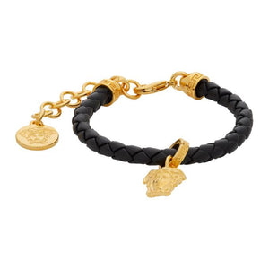 Versace Black and Gold Medusa Braided Bracelet