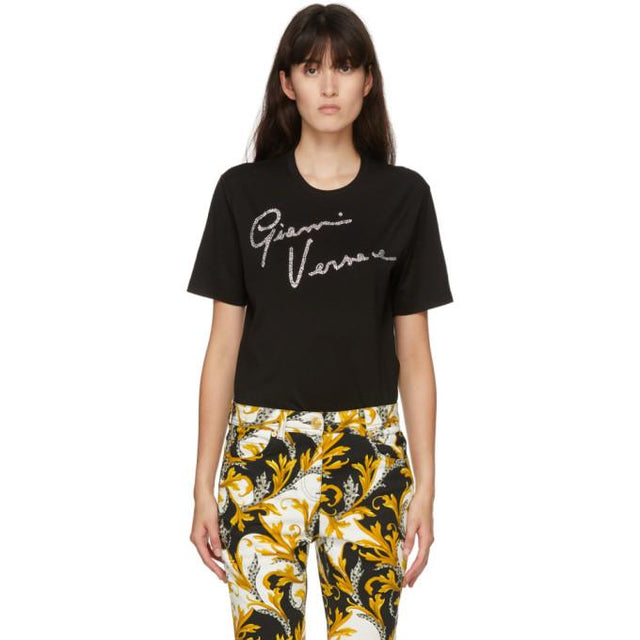 Versace Black Crystal GV Signature T-Shirt