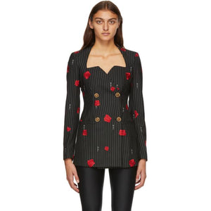 Versace Black Floral Double-Breasted Blazer