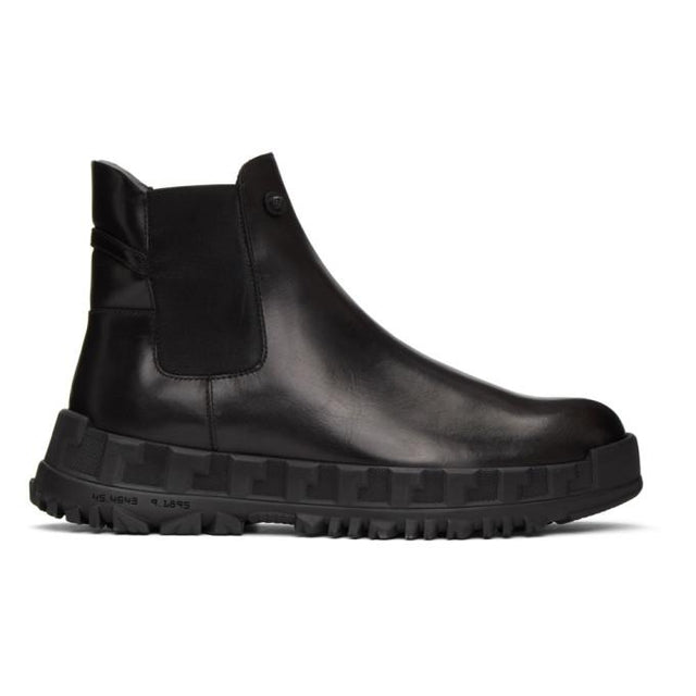 Versace Black Greca Rhegis Chelsea Boots