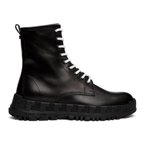 Versace Black Leather Combat Boots