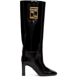 Versace Black Leather Meander Boots