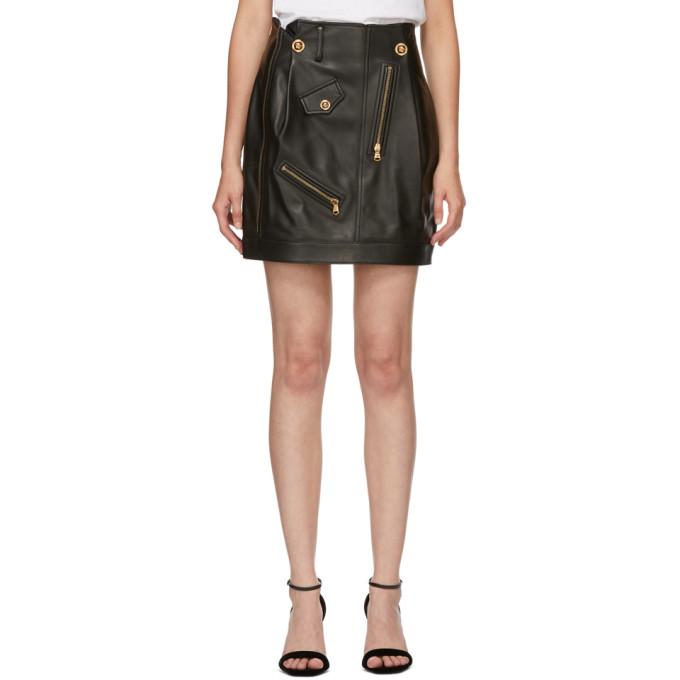 Versace Black Leather Miniskirt
