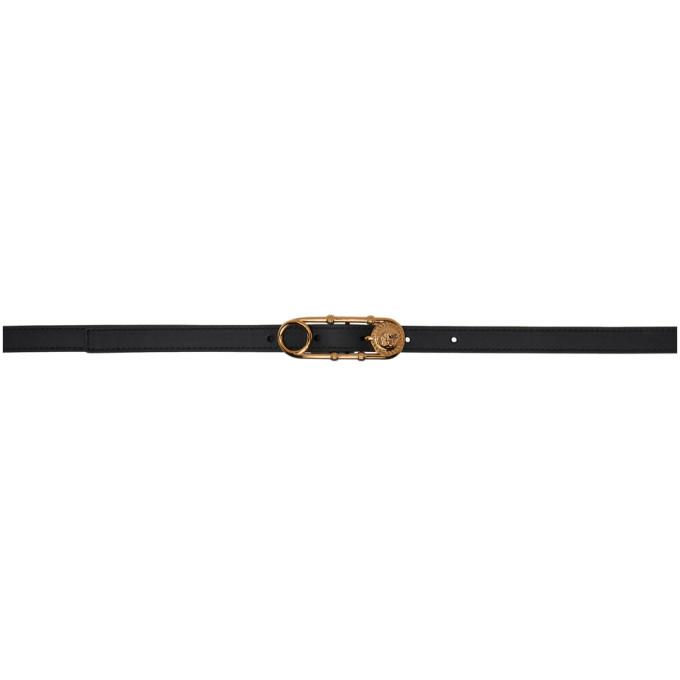 Versace Black Logo Safety Pin Belt