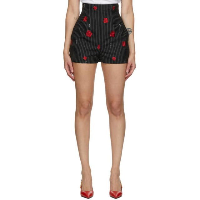 Versace Black Pinstripe Rose Shorts