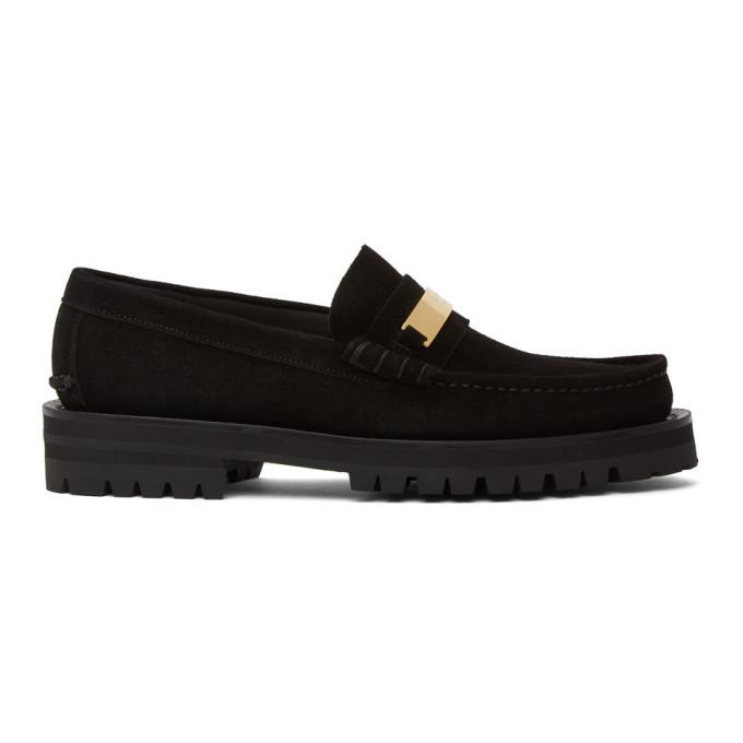 Versace Black Suede Logo Plate Loafers