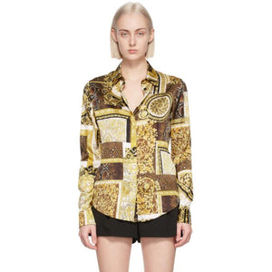 Versace Brown and Gold Silk Barocco Patchwork Shirt