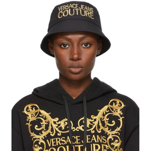 Versace Jeans Couture Black and Gold Embroidered Logo Bucket Hat