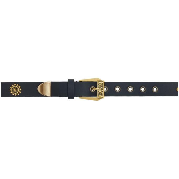Versace Jeans Couture Black and Gold Floral Stud Belt