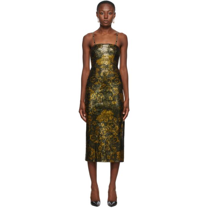 Versace Jeans Couture Black and Gold Glitter Midi Dress