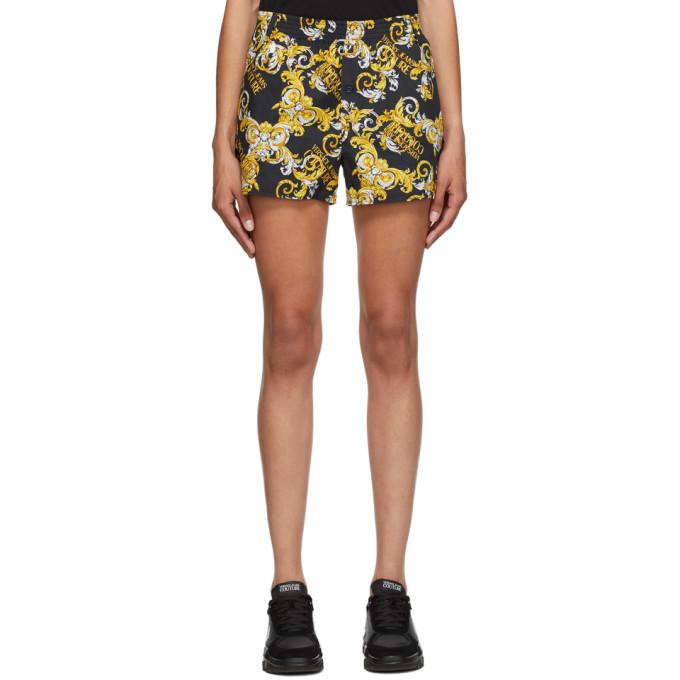 Versace Jeans Couture Black and Gold Logo Baroque Shorts