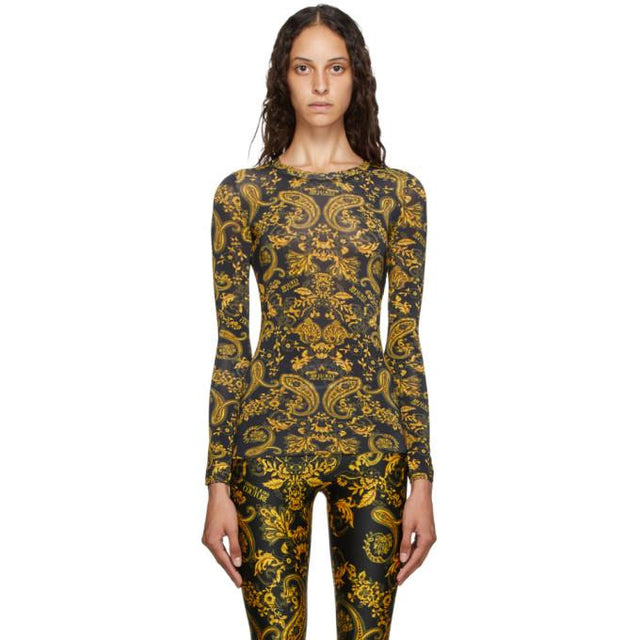Versace Jeans Couture Black and Gold Paisley Loop T-Shirt