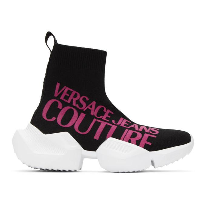 Versace Jeans Couture Black and Pink Macro Logo Sock Sneakers