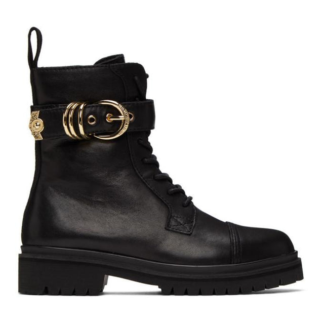 Versace Jeans Couture Black Belted Lace-Up Ankle Boots