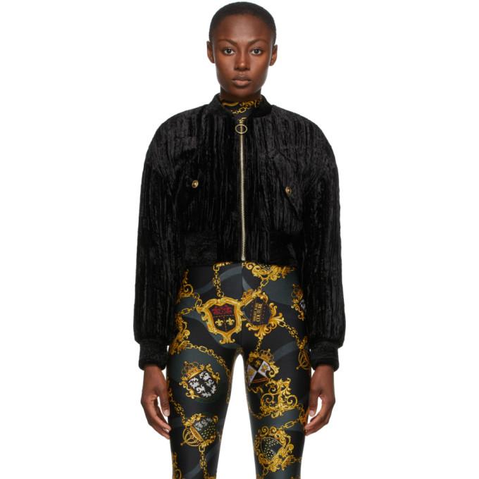 Versace Jeans Couture Black Crushed Velvet Bomber Jacket