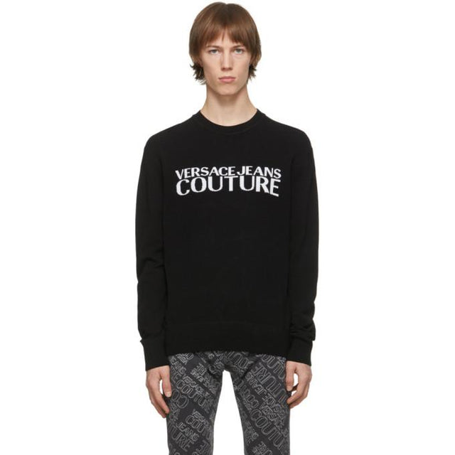 Versace Jeans Couture Black Embroidered Logo Sweater