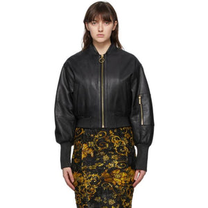 Versace Jeans Couture Black Leather Bomber Jacket