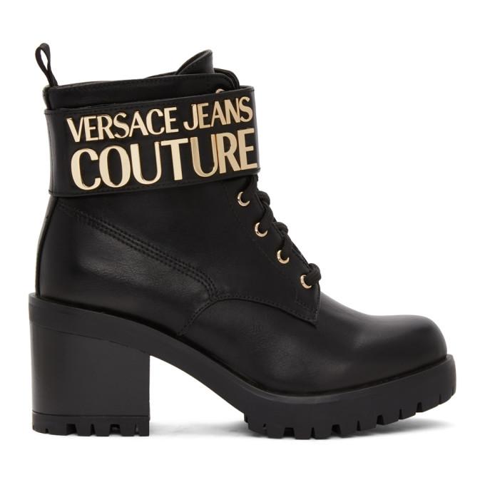 Versace Jeans Couture Black Logo Lace Up Boots