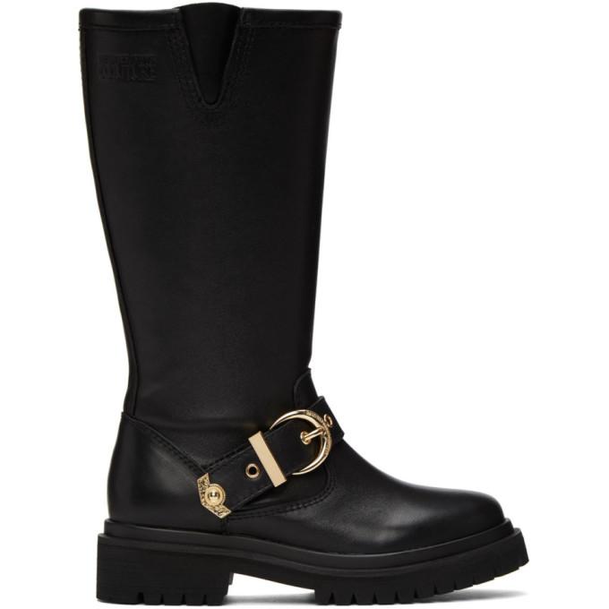 Versace Jeans Couture Black Rodeo Buckle Tall Boots