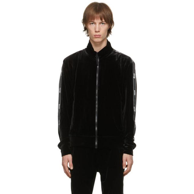 Versace Jeans Couture Black Velvet Bomber Hoodie