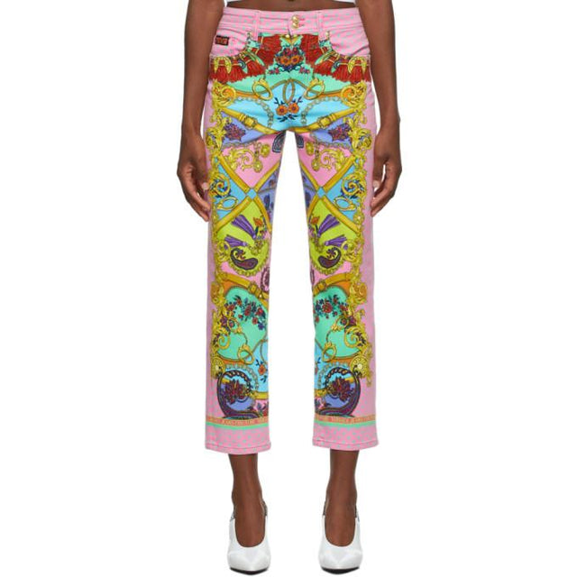 Versace Jeans Couture Pink Belts Print Jeans