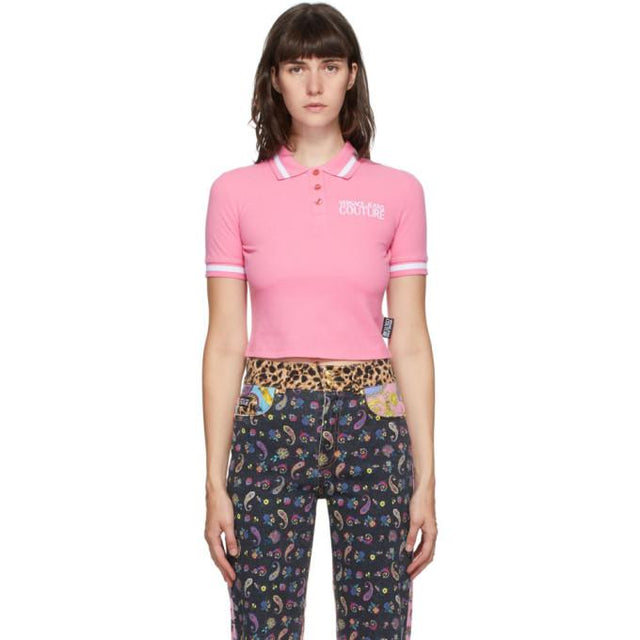 Versace Jeans Couture Pink Crop Institutional Logo Polo