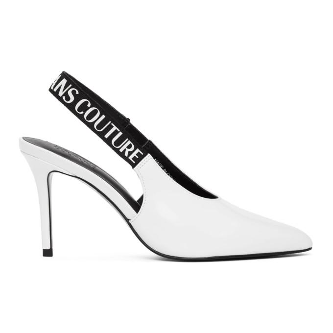 Versace Jeans Couture White Patent Slingback Heels