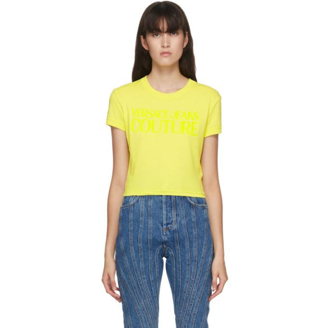 Versace Jeans Couture Yellow Cropped Logo T-Shirt