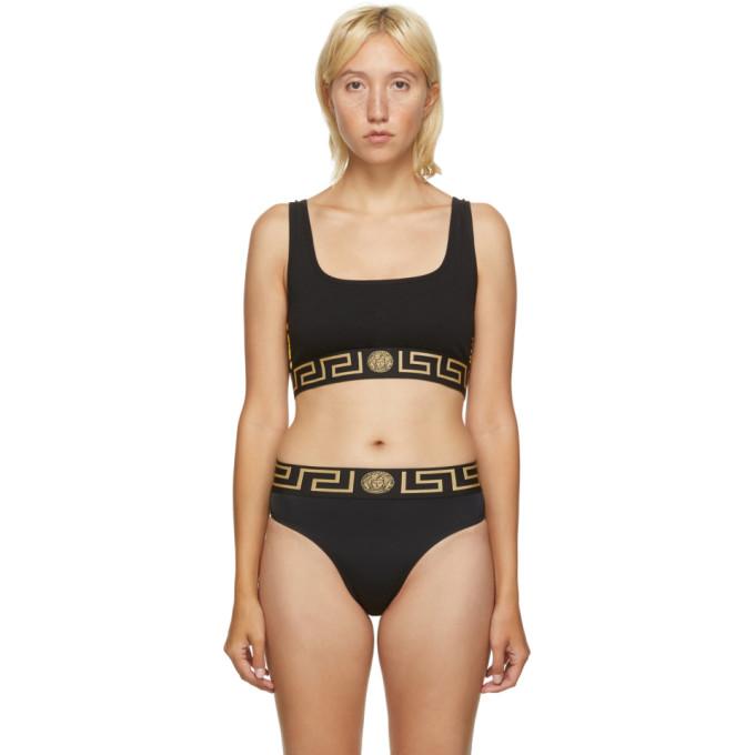 Versace Underwear Black Athletic Grecco Band Sports Bra