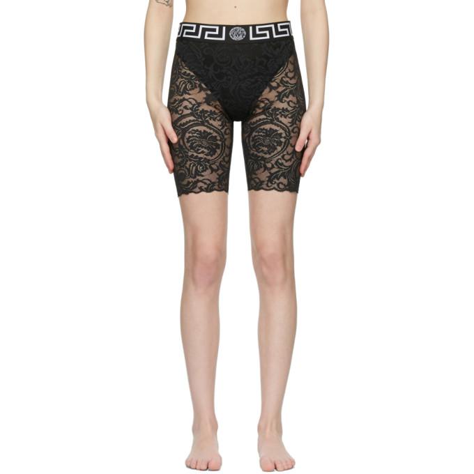 Versace Underwear Black Lace Greca Border Shorts