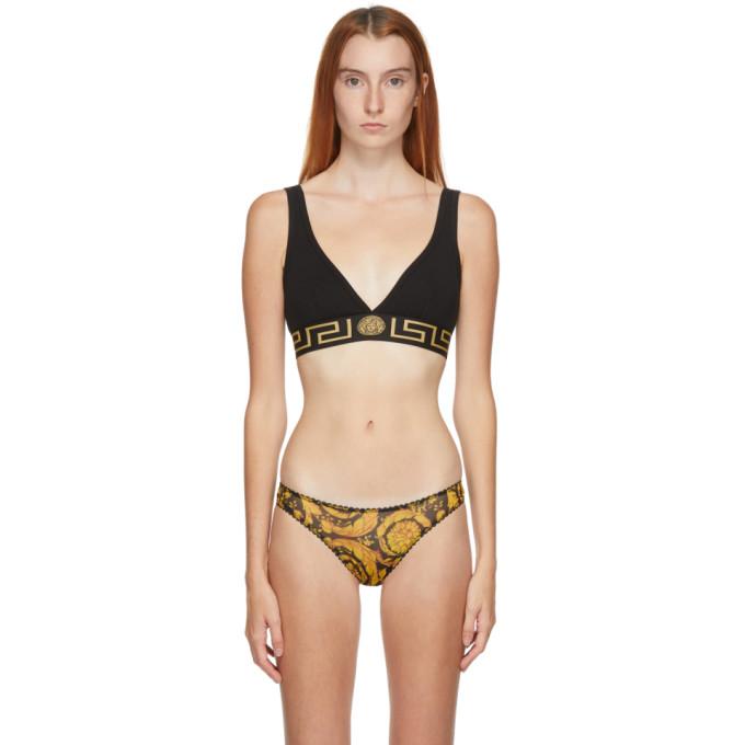 Versace Underwear Black Medusa V-Neck Bra
