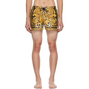 Versace Underwear Gold and Black Barocco Swim Shorts