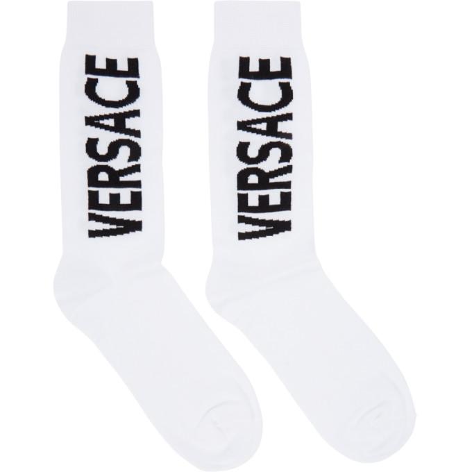 Versace White and Black Logo Socks