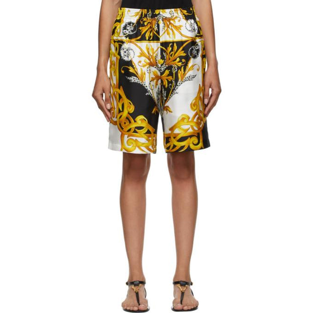 Versace White and Gold Barocco Shorts