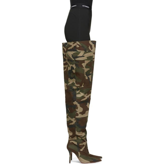 VETEMENTS Green Camo Cargo Wader Boots