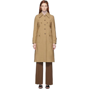 Victoria Beckham Beige Canvas Fitted Over Coat