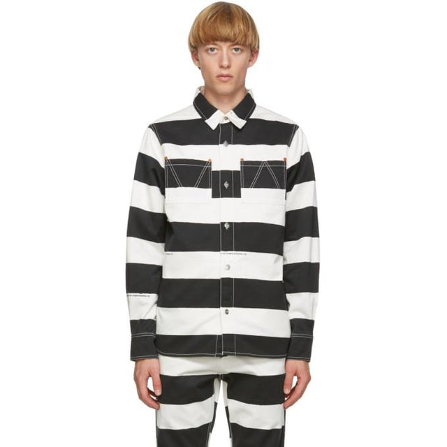 Vyner Articles Black and White Stripe Print Worker Shirt