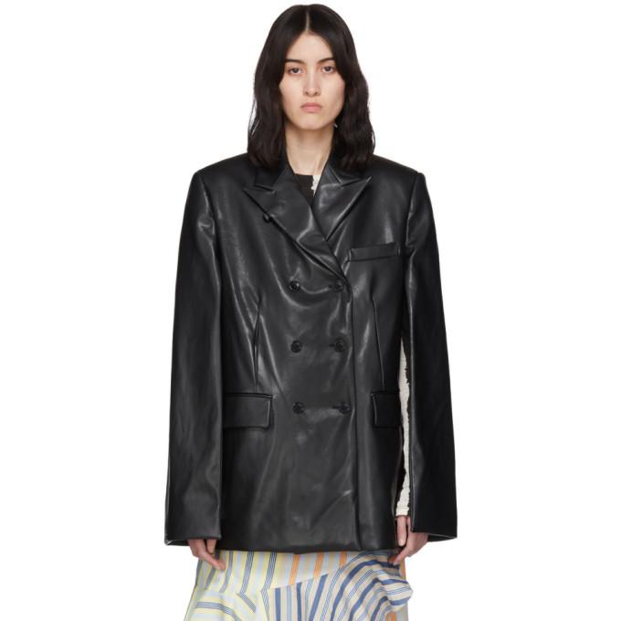 We11done Black Faux-Leather Cape Blazer