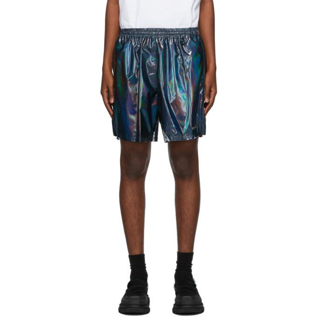 We11done Black Holoshine Metallic Logo Shorts