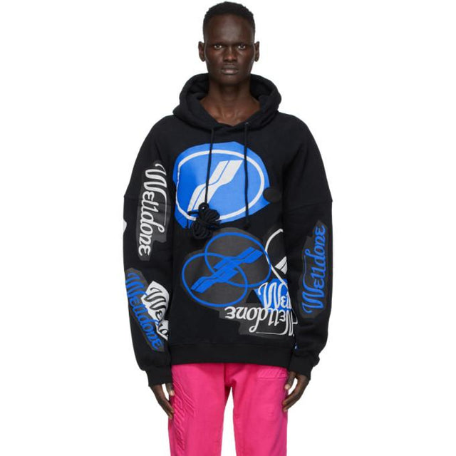 We11done Black Stacked Logo Hoodie