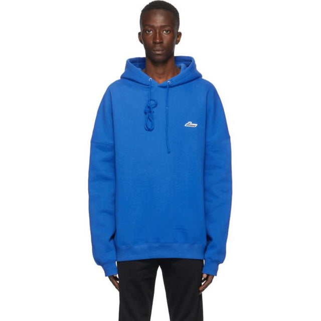 We11done Blue Embroidered Logo Hoodie