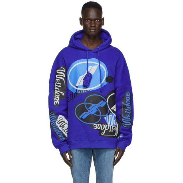 We11done Blue Stacked Logo Hoodie