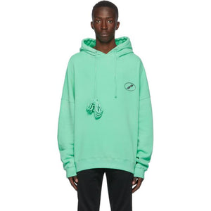 We11done Green Iridescent Logo Hoodie