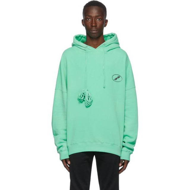 We11done Green Iridescent Logo Hoodie