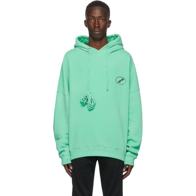 We11done Green Iridescent Logo Hoodie