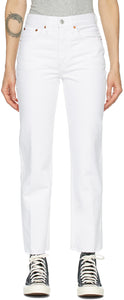 Re/Done White 70s Stove Pipe Jeans - Re / Done Blanc 70s Poêle Tuyau Jeans - RE / DONE 화이트 70S 스토브 파이프 청바지