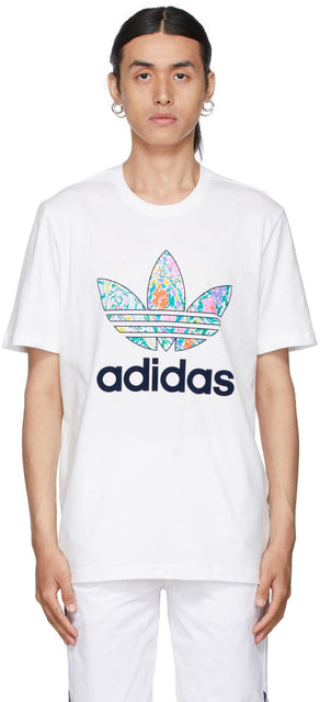 Noah White adidas Originals Edition Floral T-Shirt - NOAH Blanc Adidas Originals Edition T-shirt Floral Edition - 노아 화이트 Adidas Originals Edition 플로랄 티셔츠